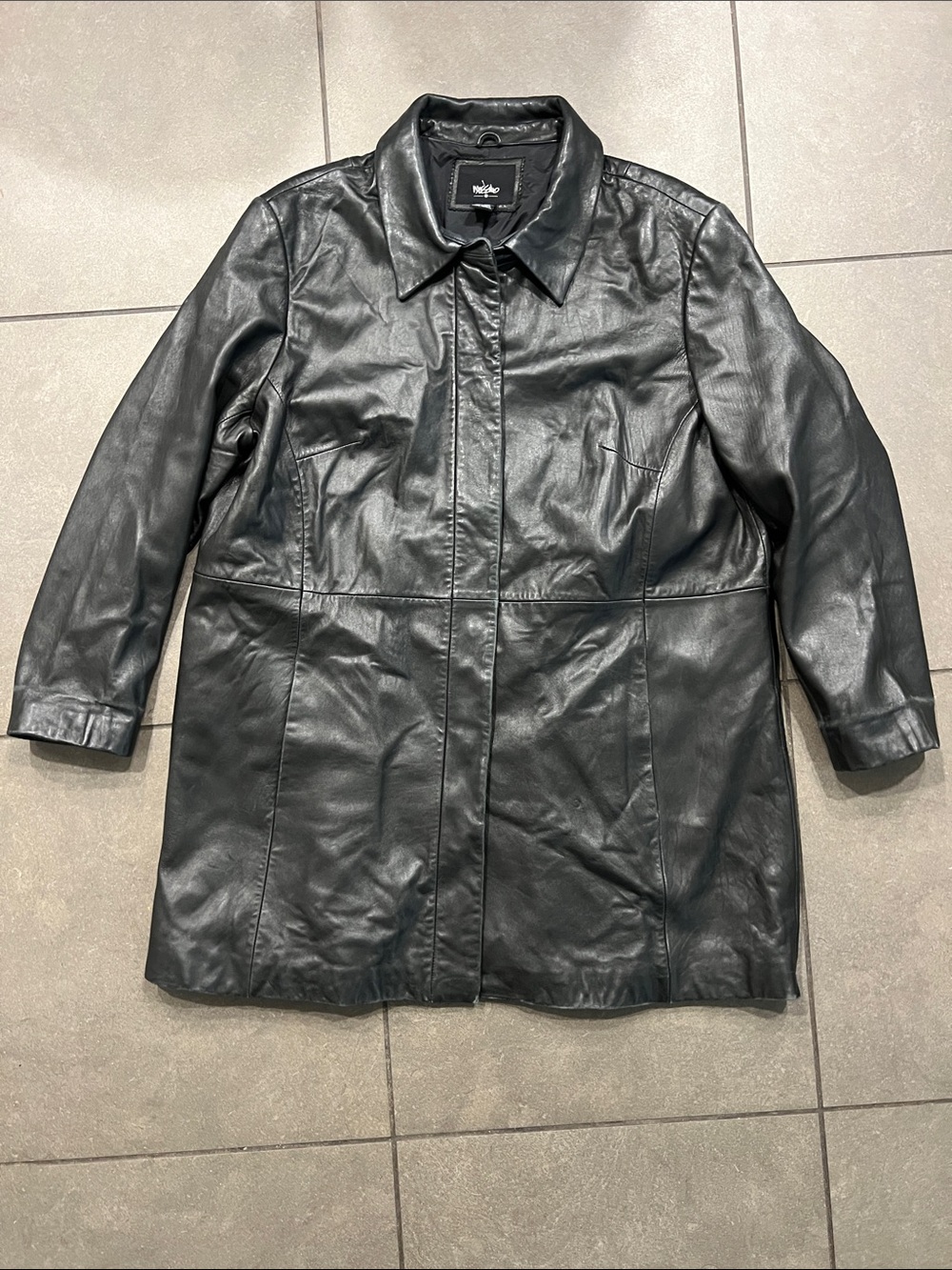 Mossimo 90s y2k Vintage Black genuine Leather Coat jacket button 20w xxl z16